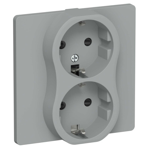 FLITE Розетка 2-местная с заземлением с защитными шторками безвинтовое крепление 16А РСш12-1-К-ФлС серый IEK