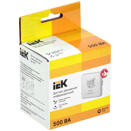 Датчик движения ДД-035 500Вт 140град 12м IP20 белый IEK