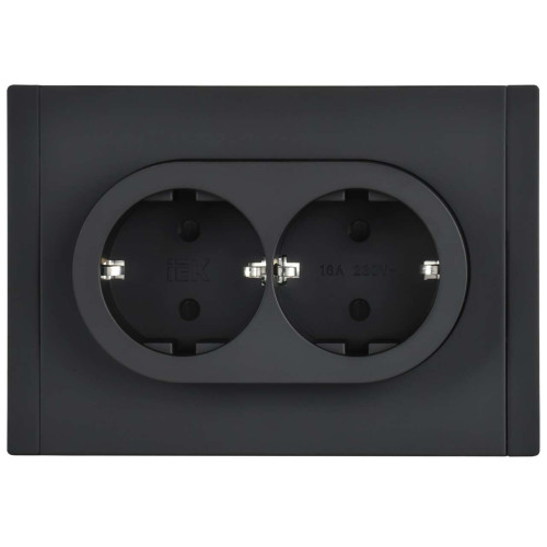 FORTE&PIANO Розетка 2-местная с заземлением с защитными шторками безвинтовое крепление 16А FP123M металл черный IEK