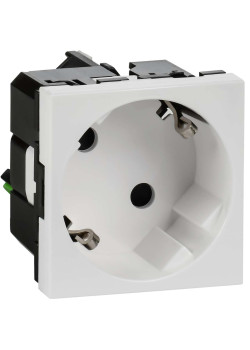 Розетка 45град с заземляющим контактом защитной шторкой и безвинтовым зажимом (2 модуля) белая