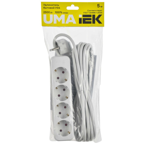 UMA Удлинитель У04 4 места 2P+PE 5м 3х1мм2 10А белый IEK