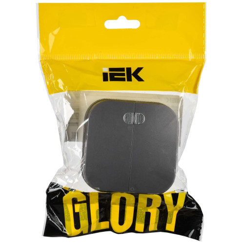 GLORY Выключатель 2-клавишный для открытой установки с индикацией 10А ВС20-2-1-ХСм сталь матовый IEK