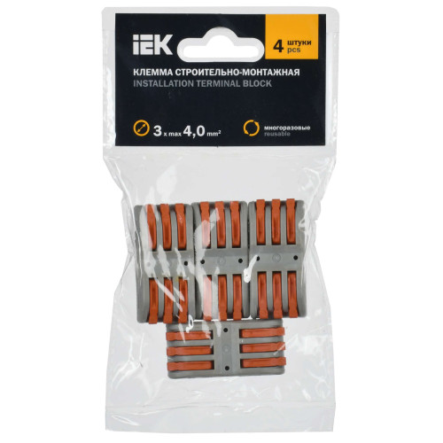 Строительно-монтажная клемма СМК 222-4133 проходная (4шт/упак) IEK