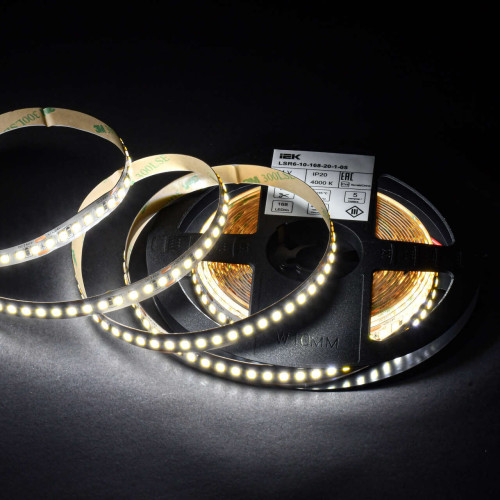 Лента светодиодная 5м SMD2835 168LED/м 14Вт/м IP20 ширина 10мм 24В нейтральный белый IEK