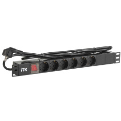 ITK PDU 6 розеток DIN49440 (нем. станд.) с LED выключателем, 1U, шнур 2м вилка DIN49441 (нем. станд.), профиль из ПВХ, черный