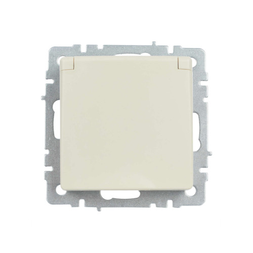 BRITE Розетка 1-местная с заземлением с защитными шторками и крышкой 16А IP44 РСбш10-3-44-БрКр бежевый IEK