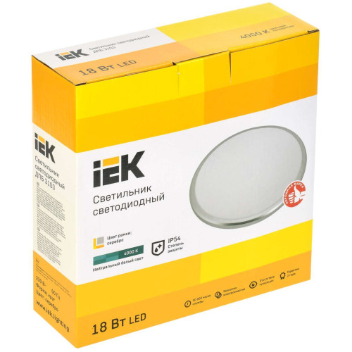 Светильник светодиодный ДПБ 3103 18Вт IP54 4000K круг серебро IEK