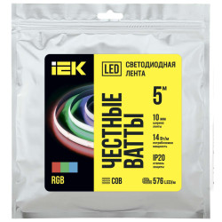Лента светодиодная 5м COB 576LED/м 14Вт/м IP20 ширина 10мм 24В RGB IEK