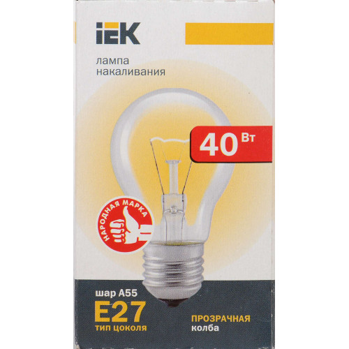 Лампа накаливания A55 шар прозрачная 40Вт E27 IEK
