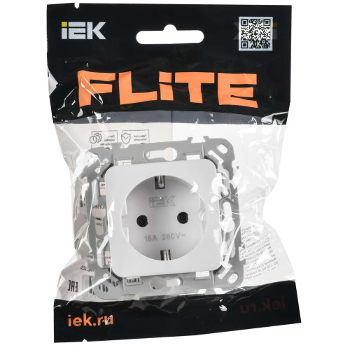 FLITE Розетка с заземлением без защитных шторок безвинтовое крепление 16А РС11-1-ФлБ белый IEK