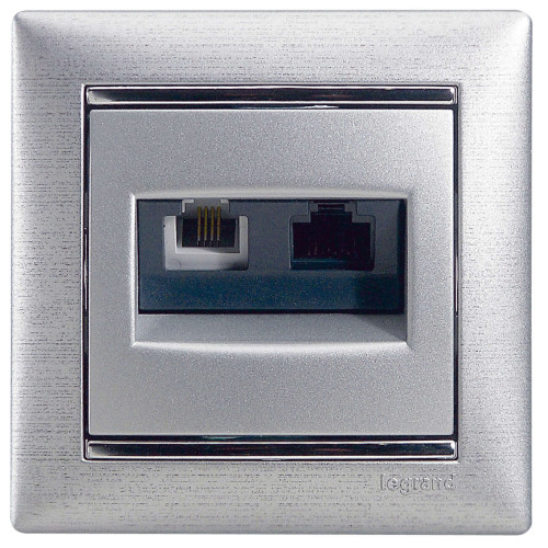 VALENA Розетка двойная RJ11+RJ45 кат.5E UTPалюминий