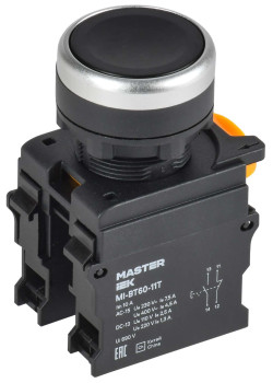 Кнопка с фиксацией d=22мм 1NO+1NC чёрная MASTER IEK