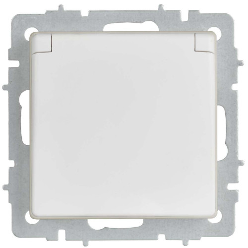 BRITE Розетка 1-местная с заземлением с защитными шторками и крышкой 16А IP44 РСбш10-3-44-БрАБ арктический белый IEK