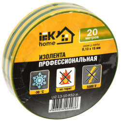 Изолента 0,13х15 мм желто-зеленая 20 метров IEK серия Home