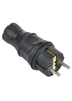 Вилка прямая 16А IP44 каучук черная GENERICA