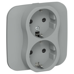 FLITE Розетка 2-местная с заземлением с защитными шторками 16А РСш12-0-А-ФлС серый IEK