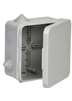 Коробка распаячная КМ41256 для открытой проводки безгалогенная (HF) 100х100х50мм с откидной крышкой IP54 8 гермовводов серая IEK