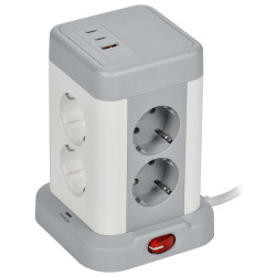 DOMINIC Удлинитель У08K 8 мест 2P+PE 1,5м 3х1,0мм2 16А/250В USB A+C 20Вт серый IEK