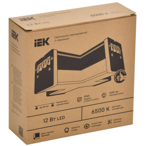 Светильник светодиодный X-образный 1010 12Вт 6500К 180х180х58мм черный IEK