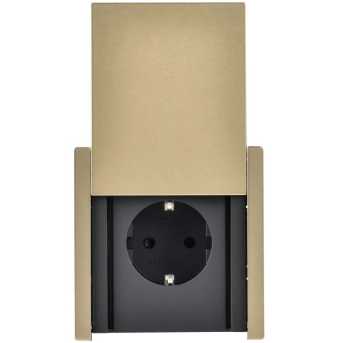 FORTE&PIANO Розетка 1-местная с заземлением с защитными шторками и крышкой винтовое крепление 16А IP44 FP621M металл шампань IEK