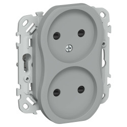 FLITE Розетка 2-местная без заземления с защитными шторками безвинтовое крепление 10А РСш02-1-ФлС серый IEK
