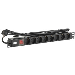 ITK PDU 8 розеток DIN49440 (нем. станд.) с LED выключателем, 1U, шнур 2м вилка DIN49441 (нем. станд.), профиль из ПВХ, черный