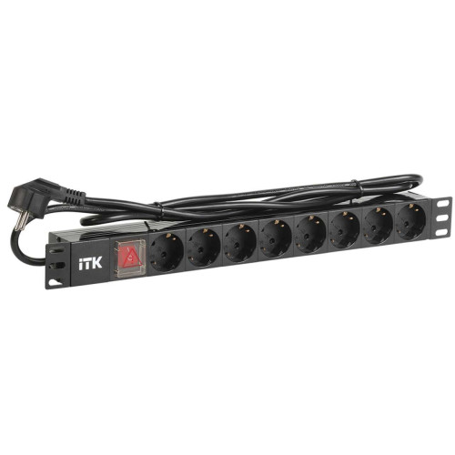 ITK PDU 8 розеток DIN49440 (нем. станд.) с LED выключателем, 1U, шнур 2м вилка DIN49441 (нем. станд.), профиль из ПВХ, черный