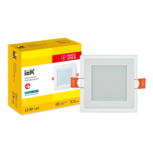 Светильник светодиодный ДВО 1624 со стеклом квадрат 12Вт 4000К IP20 IEK