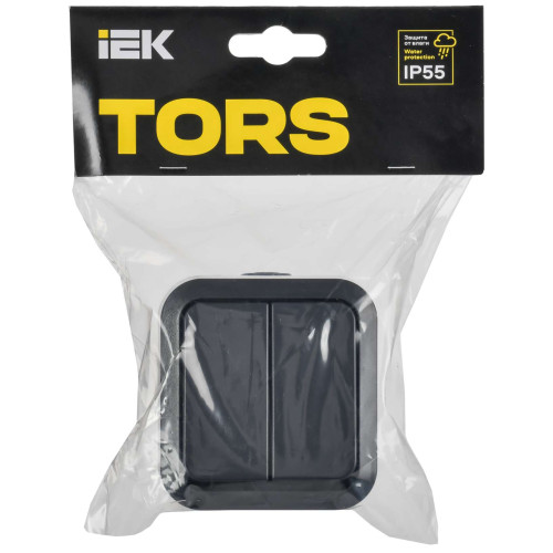 TORS Выключатель двухклавишный проходной 10А IP55 TS125 графит IEK