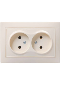 KVARTA Розетка 2-местная без заземления без защитных шторок 10А кер. РС12-2-Км кремовый IEK