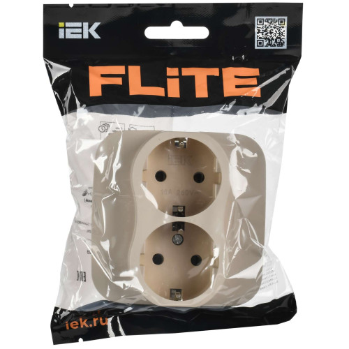 FLITE Розетка 2-местная с заземлением без защитных шторок безвинтовое крепление 16А РС12-1-А-ФлЛ льняной IEK