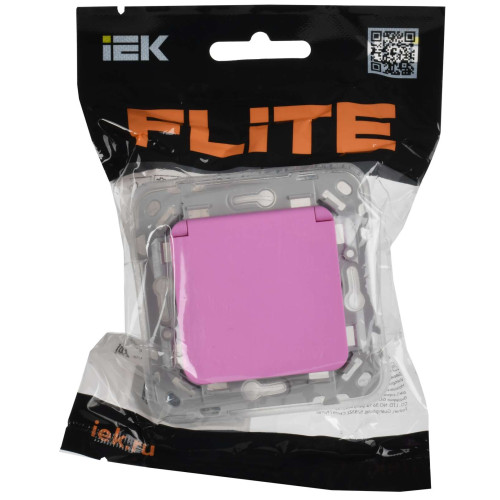 FLITE Розетка с заземлением с защитными шторками и крышкой безвинтовое крепление 16А IP44 РСшкр11-1-44-ФлПр пурпурный IEK