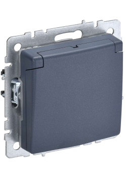 BRITE Розетка 1-местная с заземлением с защитными шторками и крышкой 16А IP44 РСбш10-3-44-БрМ маренго IEK