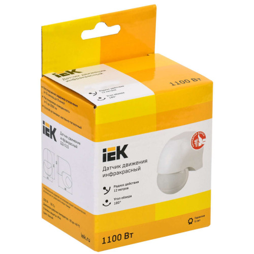 Датчик движения ДД-010 1100Вт 180град 10м IP44 белый IEK