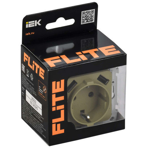 FLITE Розетка 1-местная с заземлением с защитными шторками 16А с USB A+A 3,1А безвинтовое крепление РСЮша11-1-ФлО оливковый IEK