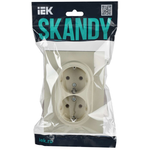 SKANDY Розетка 2-местная с заземлением без защитных шторок 16А в сборе SK-R08B бежевый IEK
