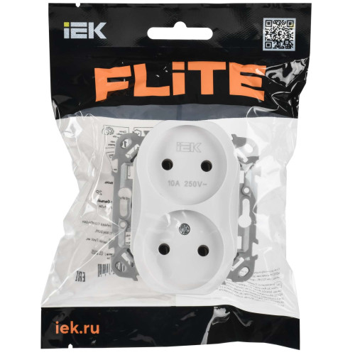 FLITE Розетка 2-местная без заземления без защитных шторок безвинтовое крепление 10А РС02-1-ФлБ белый IEK