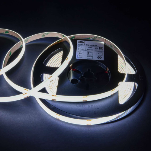 Лента светодиодная 5м COB 312LED/м 8Вт/м IP65 ширина 8мм 24В холодный белый IEK