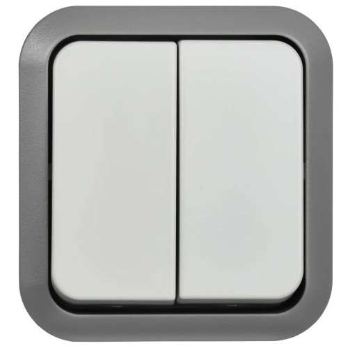 TORS Выключатель двухклавишный проходной 10А IP55 TS225 сер-бел IEK