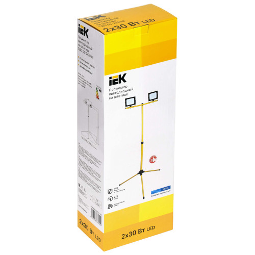 Прожектор светодиодный СДО 06-2x30Ш штатив 6500К IP65 черный IEK