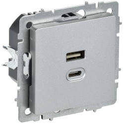 BRITE Розетка USB A+C 45Вт высокоскоростная зарядка РЮ11-2-БрА алюминий IEK