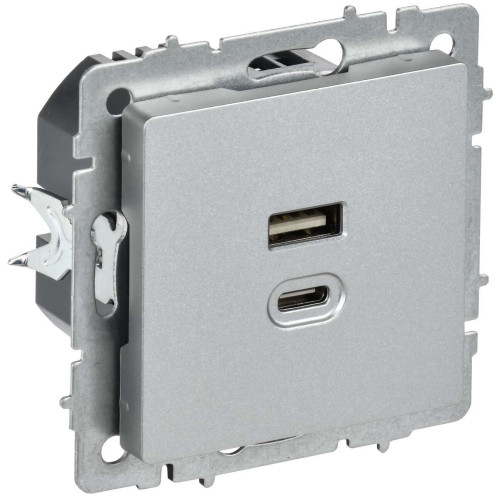 BRITE Розетка USB A+C 45Вт высокоскоростная зарядка РЮ11-2-БрА алюминий IEK