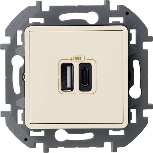 INSPIRIA Зарядное устройство USB А+С 3000мА 5Вслоновая кость
