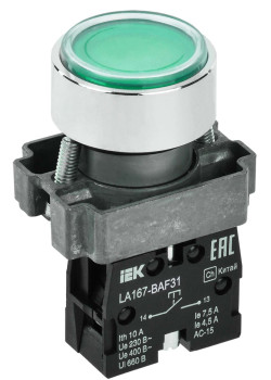Кнопка управления LA167-BAF31 d=22мм 1NO зеленая IEK