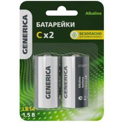 Батарейка щелочная Alkaline LR14/C (2шт/блистер) GENERICA