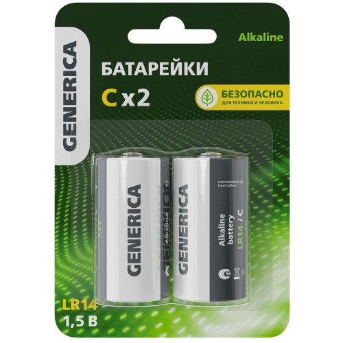Батарейка щелочная Alkaline LR14/C (2шт/блистер) GENERICA