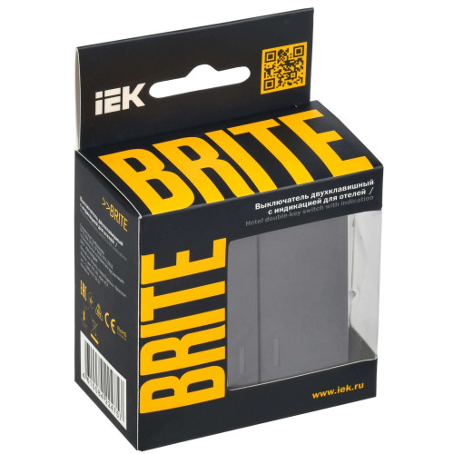 BRITE Выключатель 2-клавишный с индикацией для отелей 10А ВС10-2-9-БрМ маренго IEK