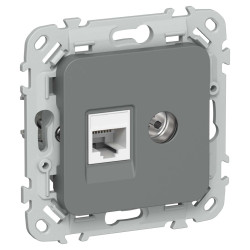 FLITE Розетка 2-местная RJ45/TV категория 5Е UTP РКТВ5е-2-0-ФлМА мокрый асфальт IEK