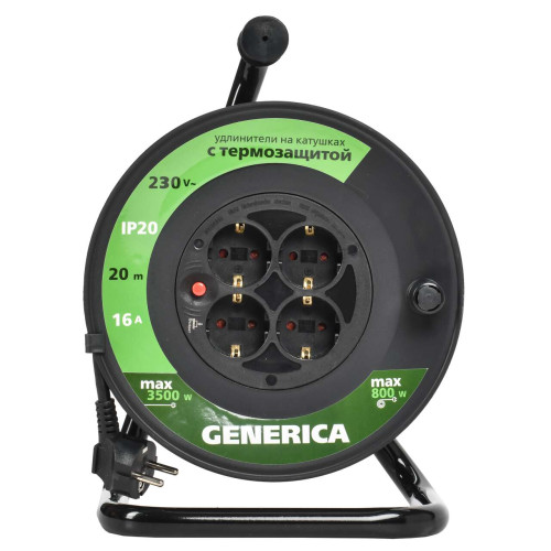 Катушка УК20 с термозащитой 4 места 2P+PE/20м 3х1,5мм2 GENERICA