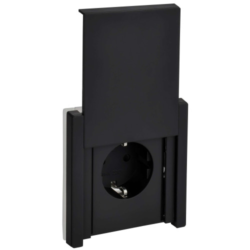 FORTE&PIANO Розетка 1-местная с заземлением с защитными шторками и крышкой винтовое крепление 16А IP44 FP121M металл черный IEK